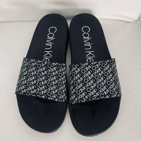 Calvin Klein Black Logo Slide Sandals. - Picture 1 of 6